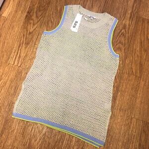 525 America Green Blue Pink Melange Open Knit Tank Top Sweater Vest Size Medium